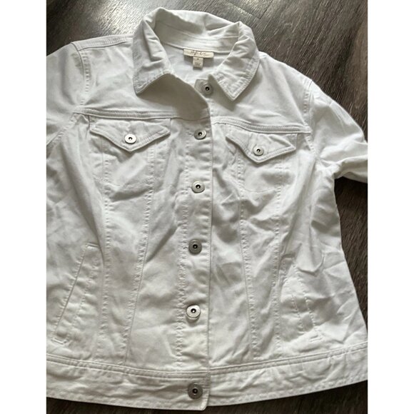 Style & Co White Jean Jacket Button Up Women’s Size Large - Picture 3 of 13